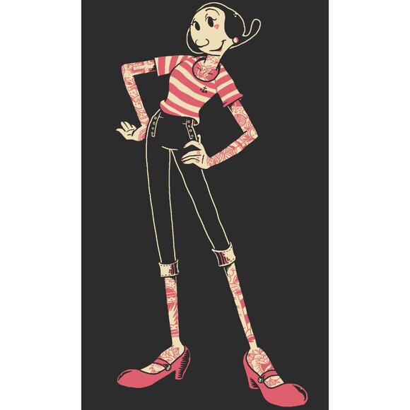 Olive Oyl Tattoo Art Black RacerBack Tank Top S-M-L-XL-2XL NWT - Picture 2 of 5